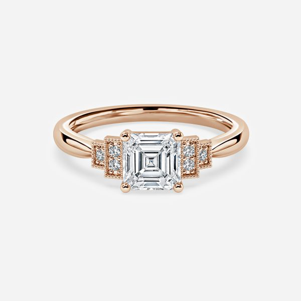 Isley Asscher Three Stone Moissanite Engagement Ring