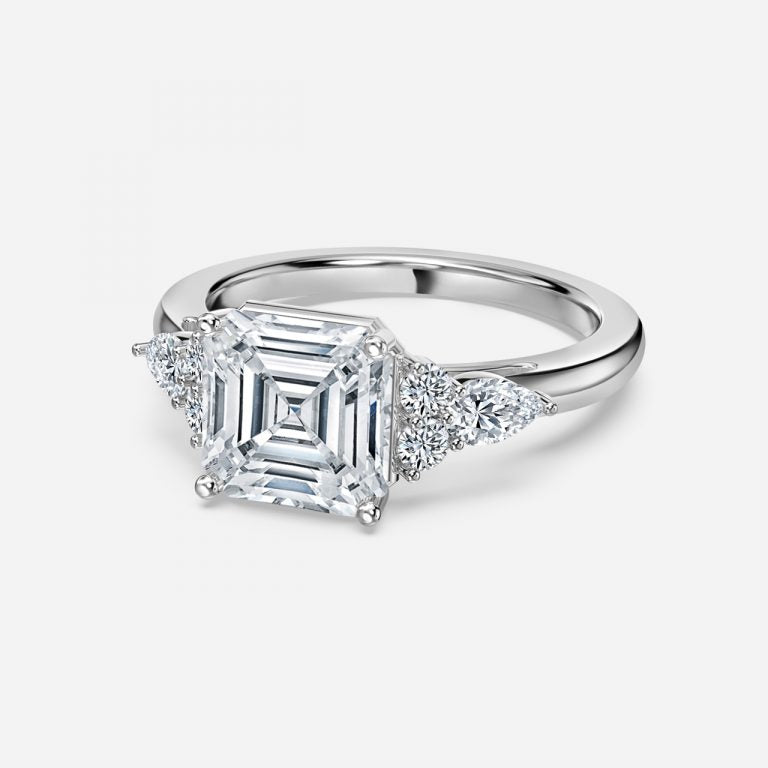 Carmel Asscher Three Stone Moissanite Engagement Ring