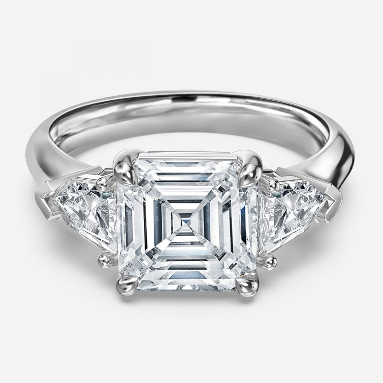 Eri Asscher Three Stone Moissanite Engagement Ring