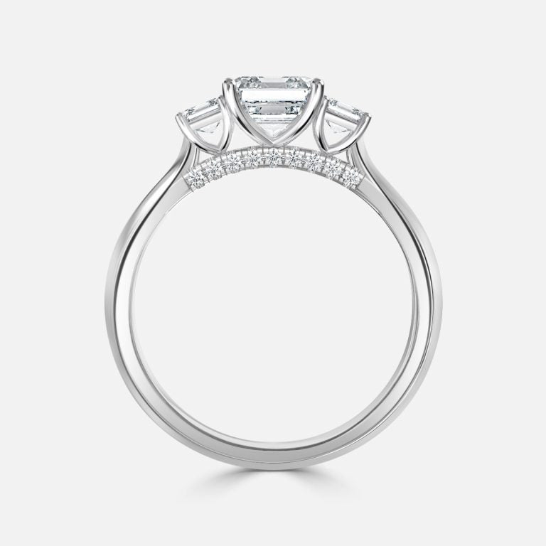 Elspeth Asscher Three Stone Moissanite Engagement Ring