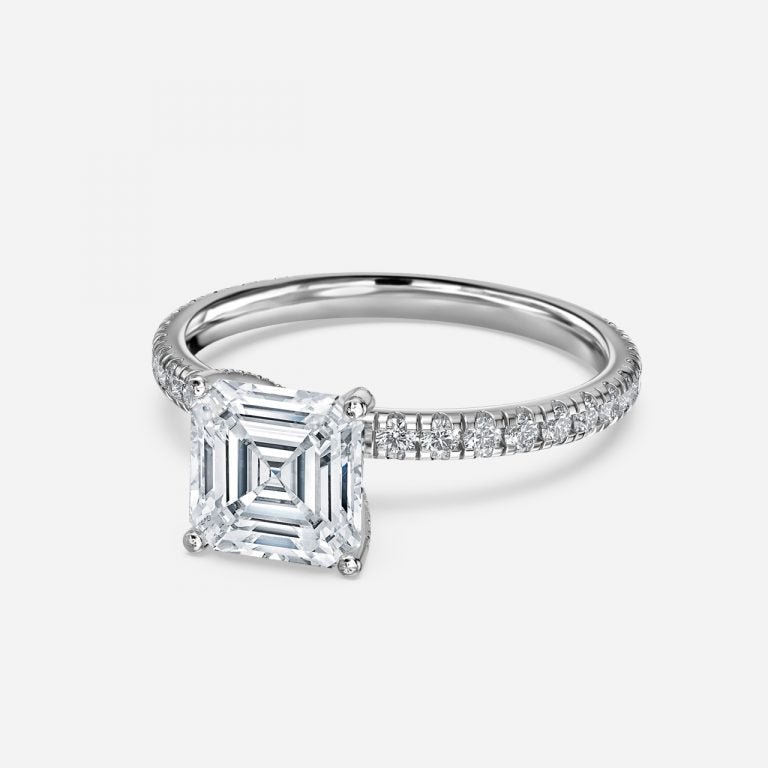 Rosalba Asscher Diamond Band Moissanite Engagement Ring