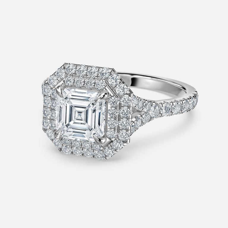 Afton Asscher Halo Moissanite Engagement Ring