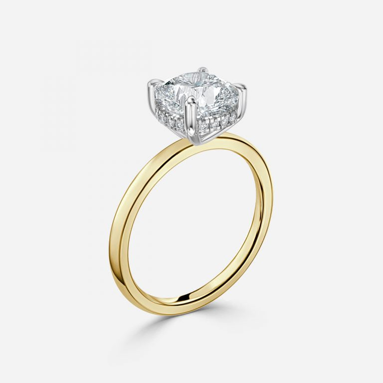 Penelope Cushion Hidden Halo Moissanite Engagement Ring