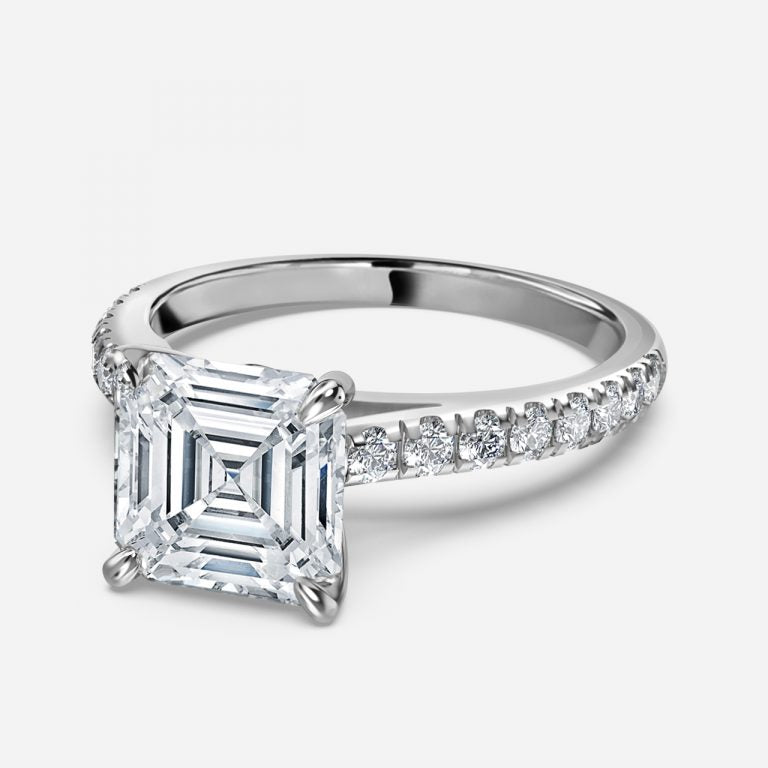 Aveline Asscher Diamond Band Moissanite Engagement Ring