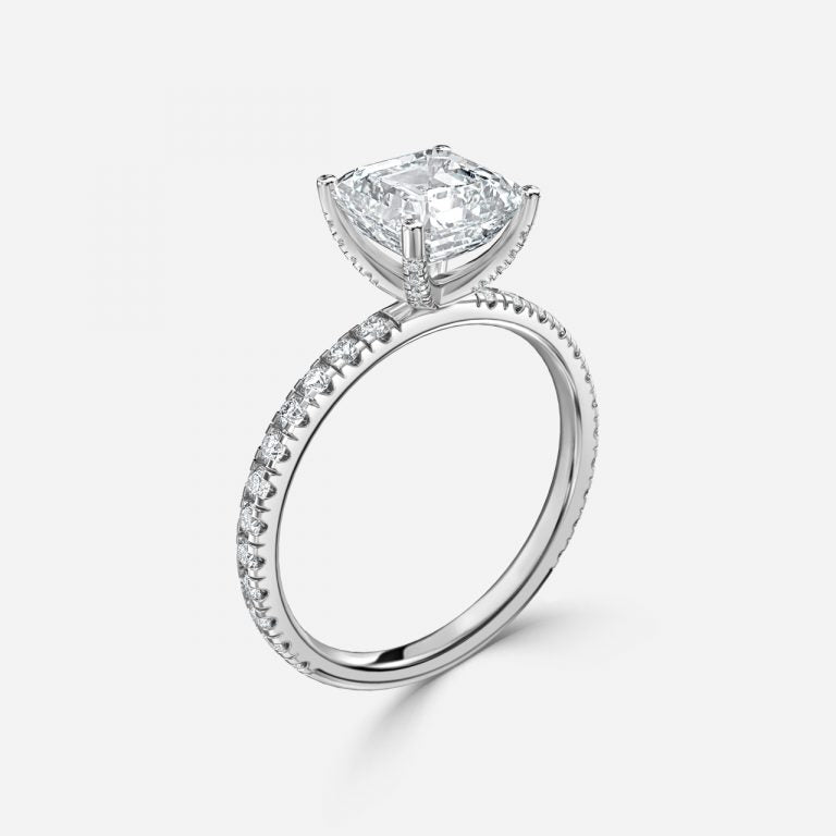 Rosalba Asscher Diamond Band Moissanite Engagement Ring