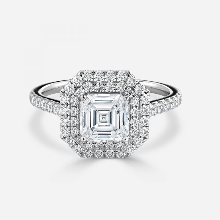 Linnea Asscher Halo Moissanite Engagement Ring