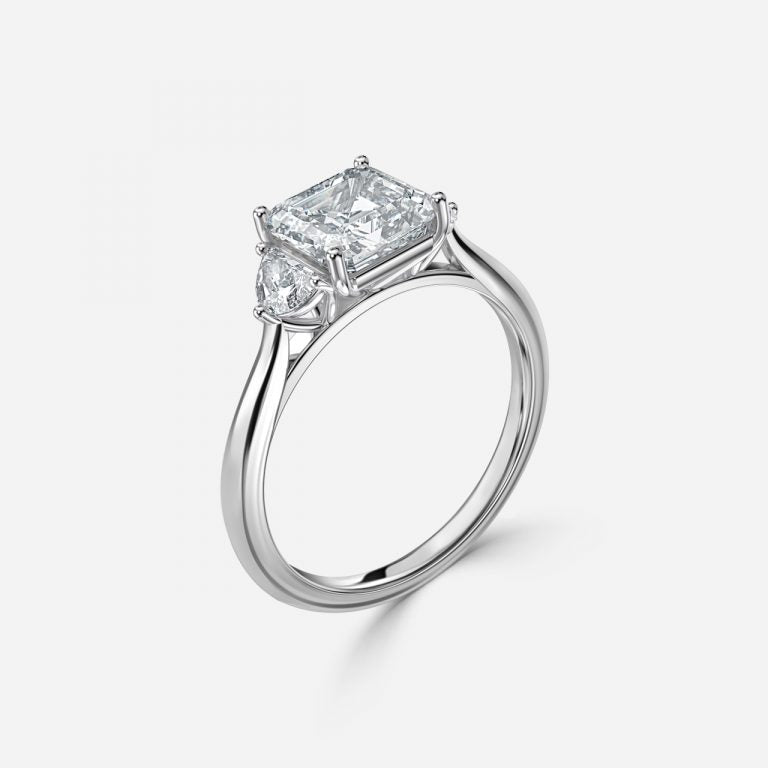 Kiara Asscher Three Stone Moissanite Engagement Ring