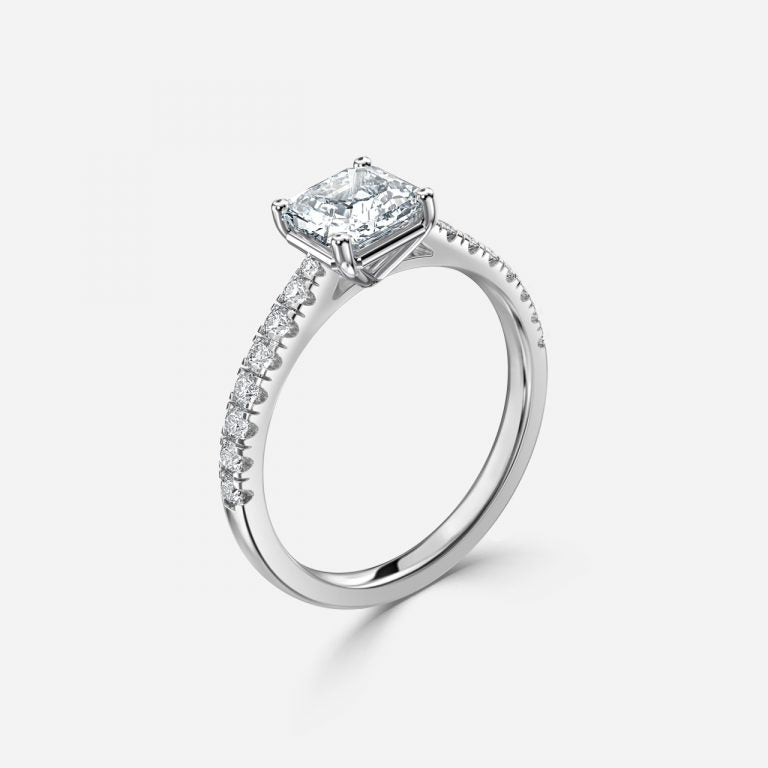 Bellamy Asscher Diamond Band Moissanite Engagement Ring