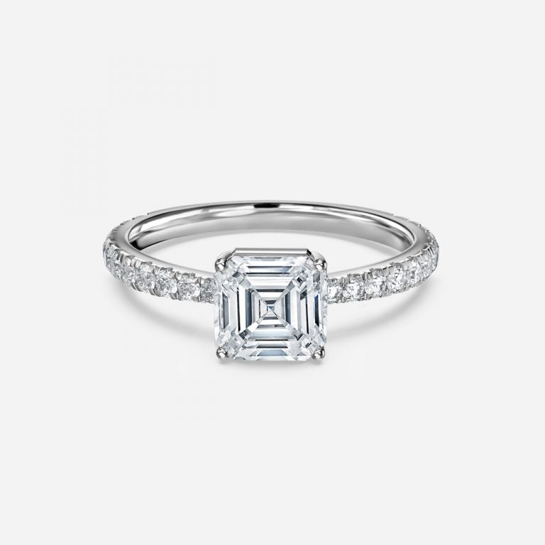 Eira Asscher Diamond Band Moissanite Engagement Ring