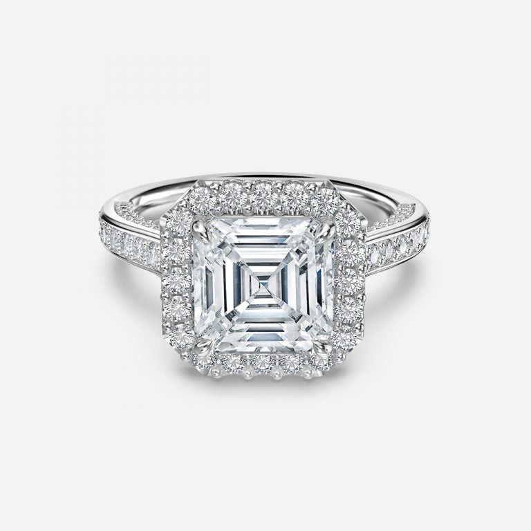 Clementine Asscher Halo Moissanite Engagement Ring