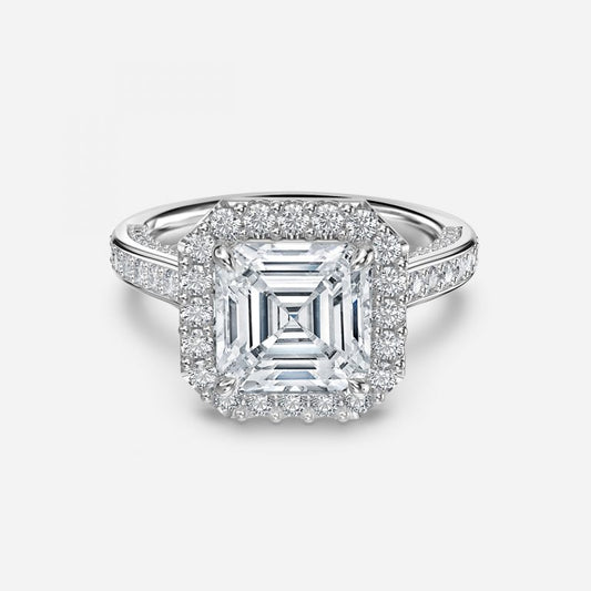 Clementine Asscher Halo Moissanite Engagement Ring