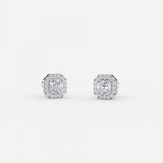 Asscher Moissanite Halo Earrings