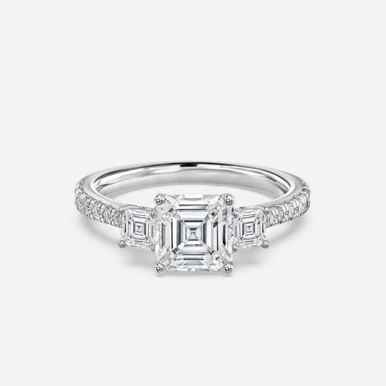 Fabian Asscher Three Stone Moissanite Engagement Ring