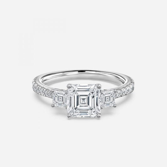 Fabian Asscher Three Stone Moissanite Engagement Ring