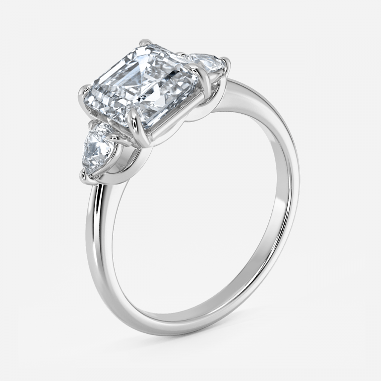 Verity Asscher Three Stone Moissanite Engagement Ring