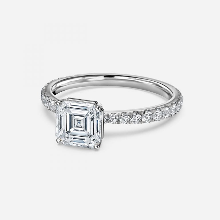 Eira Asscher Diamond Band Moissanite Engagement Ring