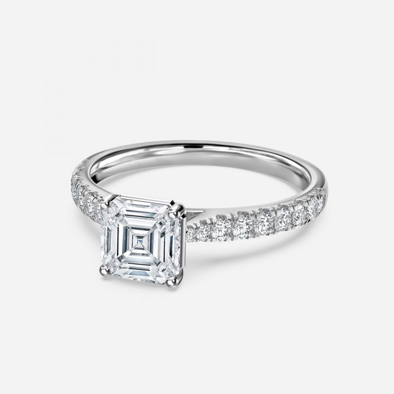 Bellamy Asscher Diamond Band Moissanite Engagement Ring