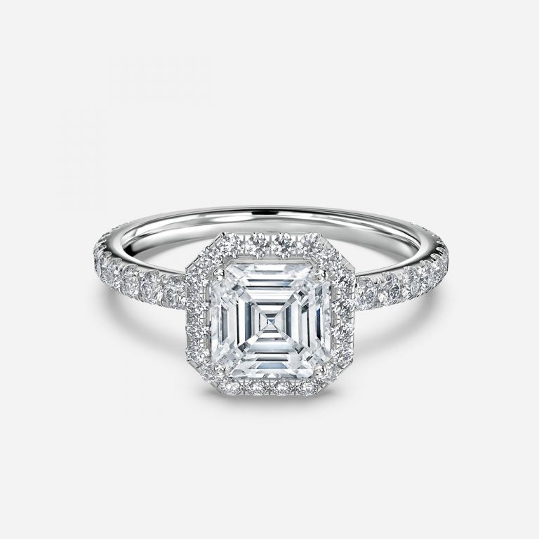 Lucia Asscher Halo Moissanite Engagement Ring