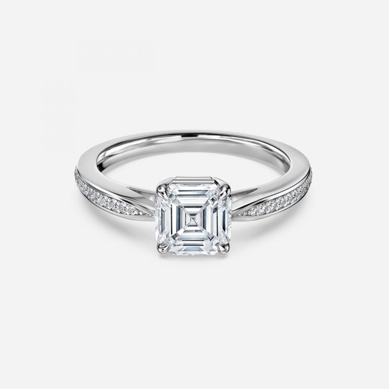 Isolde Asscher Diamond Band Moissanite Engagement Ring