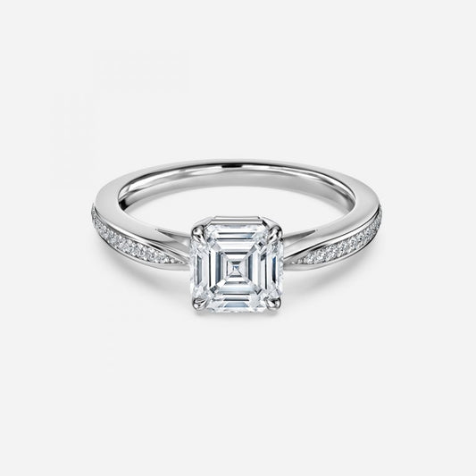 Isolde Asscher Diamond Band Moissanite Engagement Ring