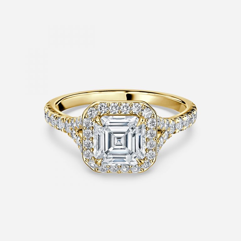 Dove Asscher Halo Moissanite Engagement Ring