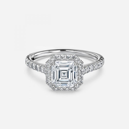 Joliette Asscher Halo Moissanite Engagement Ring