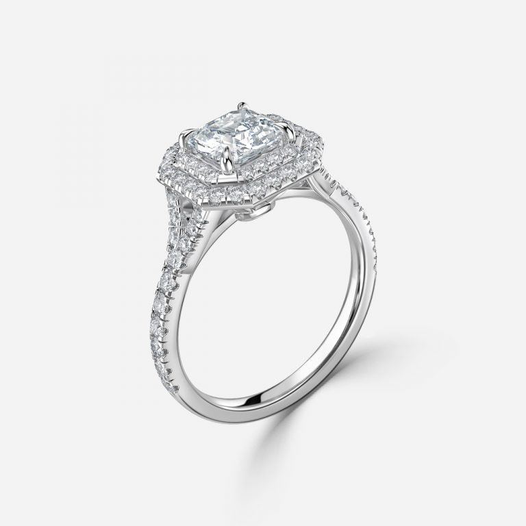 Afton Asscher Halo Moissanite Engagement Ring