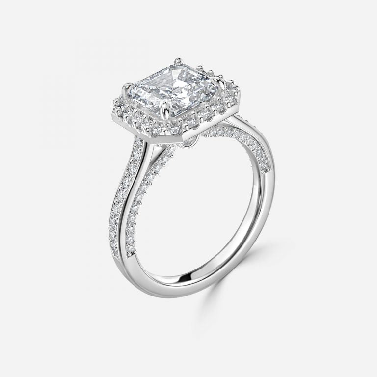 Clementine Asscher Halo Moissanite Engagement Ring