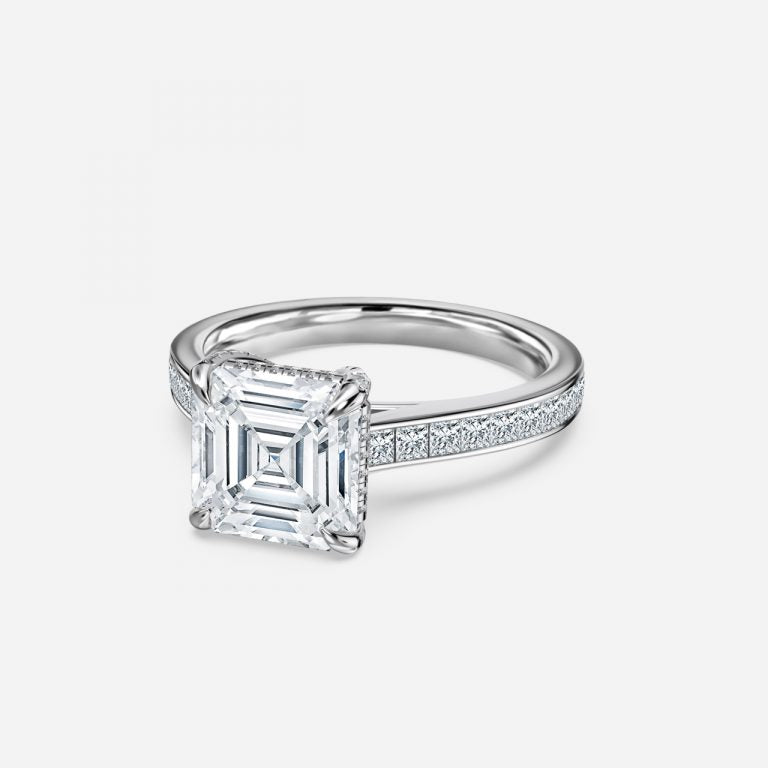 Marigold Asscher Hidden Halo Moissanite Engagement Ring