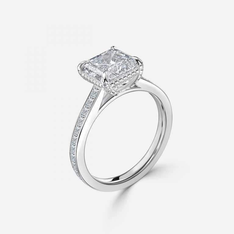 Marigold Asscher Hidden Halo Moissanite Engagement Ring