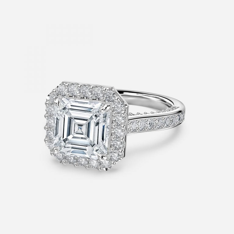 Clementine Asscher Halo Moissanite Engagement Ring