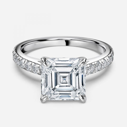 Aveline Asscher Diamond Band Moissanite Engagement Ring