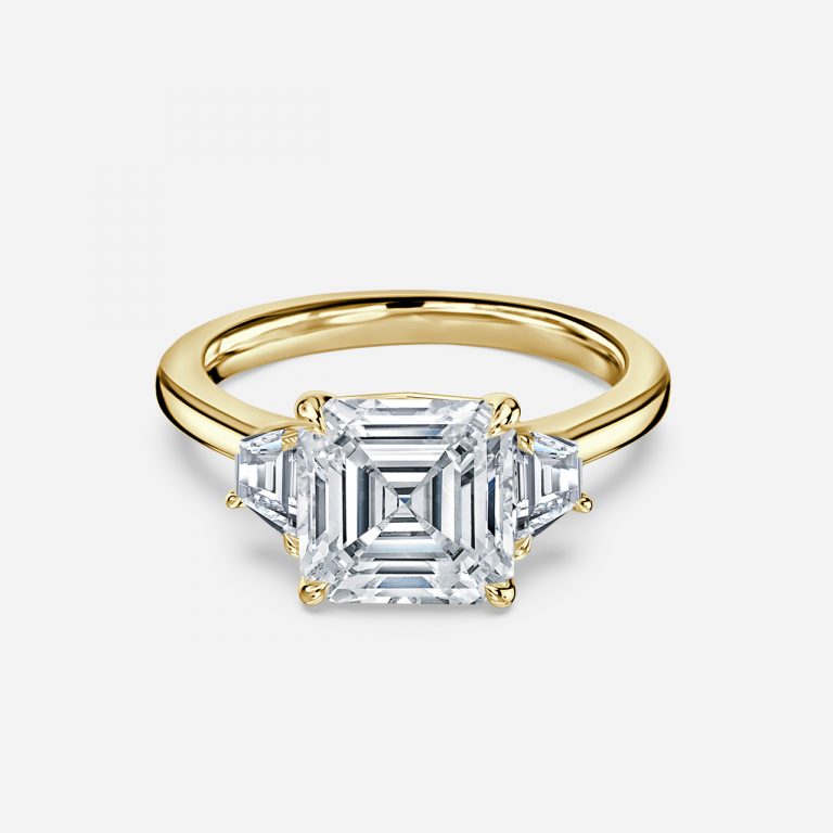 Rain Asscher Three Stone Moissanite Engagement Ring