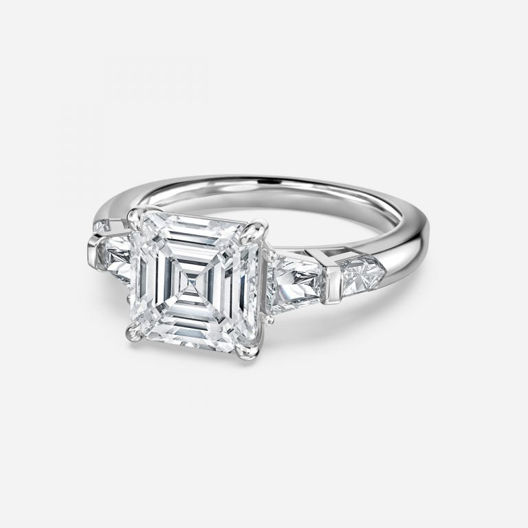 Maida Asscher Three Stone Moissanite Engagement Ring