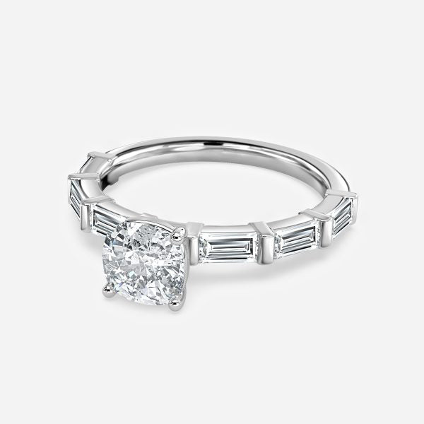 Lark Cushion Diamond Band Moissanite Engagement Ring