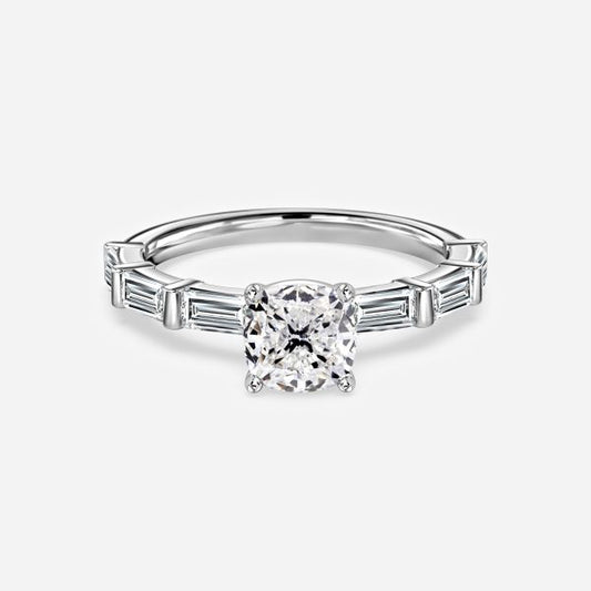 Lark Cushion Diamond Band Moissanite Engagement Ring