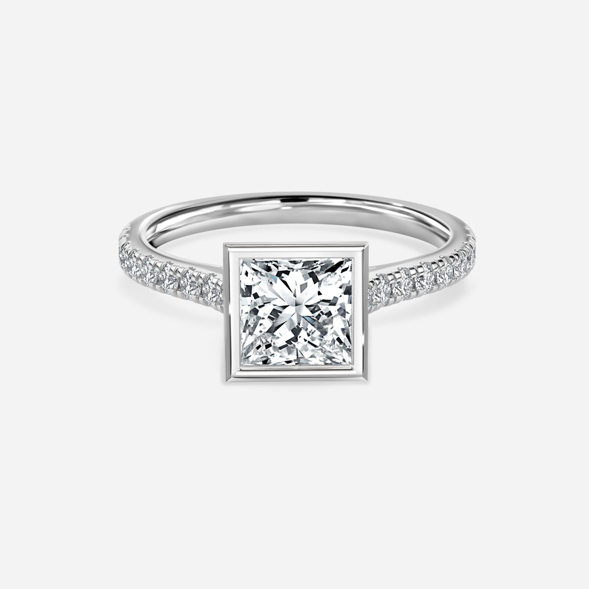 Arabella Princess Diamond Band Moissanite Engagement Ring