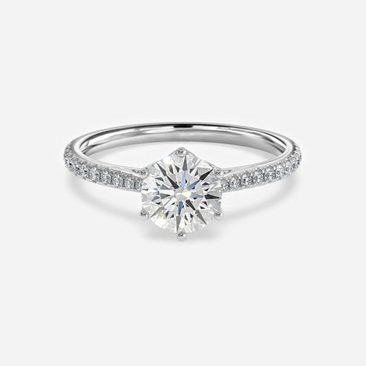 Nerissa Round Diamond Band Moissanite Engagement Ring