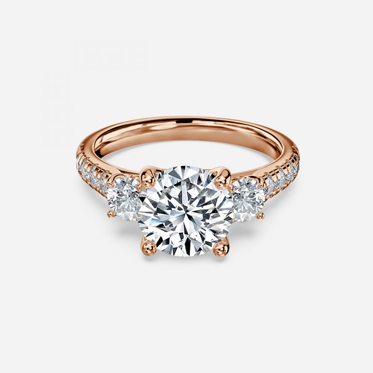 Olivine Round Three Stone Moissanite Engagement Ring