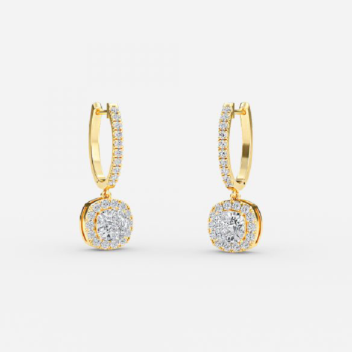 Cushion Moissanite Halo Drop Earrings