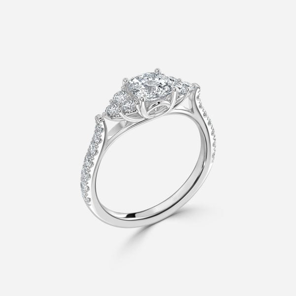 Galatea Cushion Three Stone Moissanite Engagement Ring