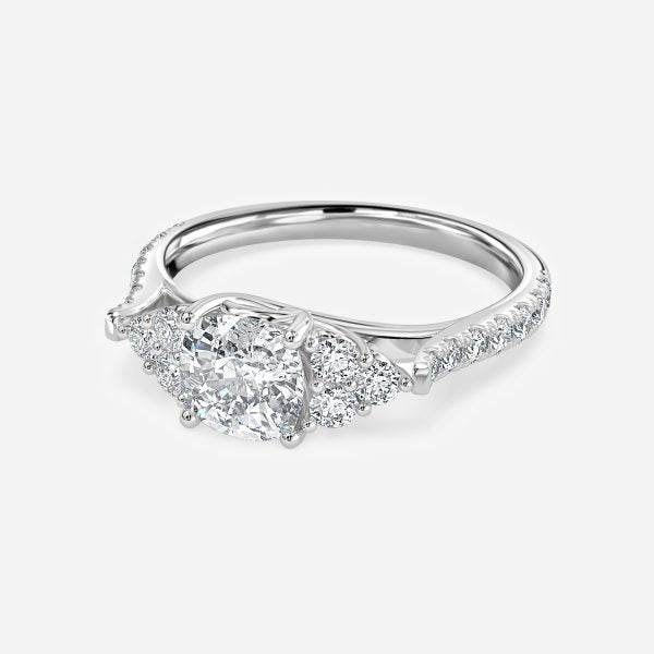 Galatea Cushion Three Stone Moissanite Engagement Ring