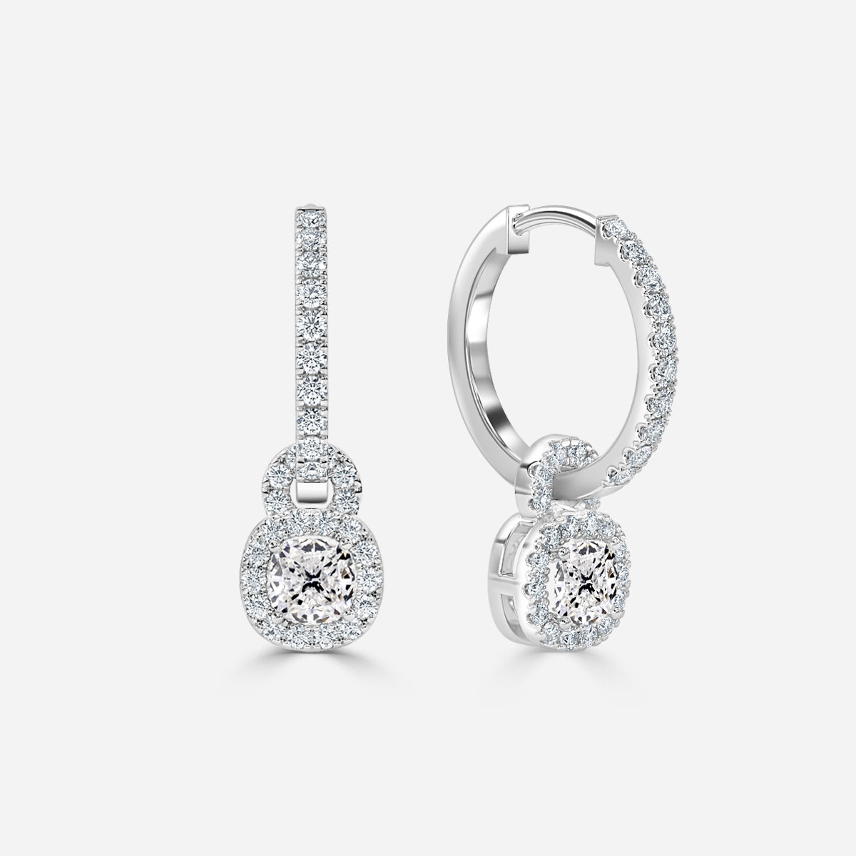 Cushion Moissanite Halo and Drops Earring