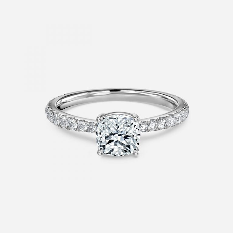 Eira Cushion Diamond Band Moissanite Engagement Ring