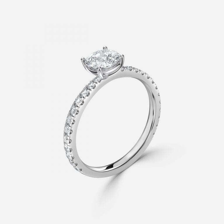 Eira Cushion Diamond Band Moissanite Engagement Ring