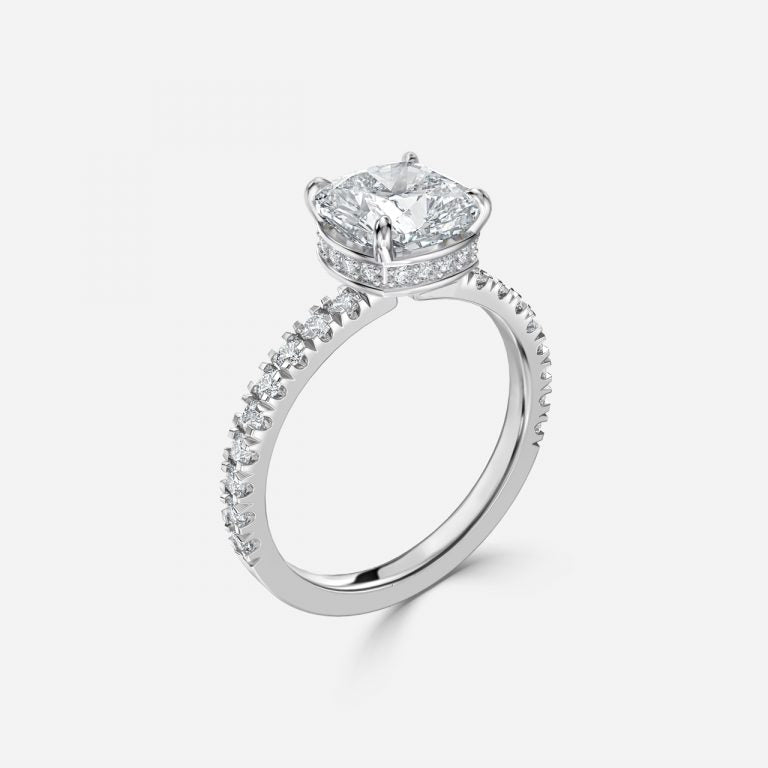 Leandra Cushion Hidden Halo Moissanite Engagement Ring