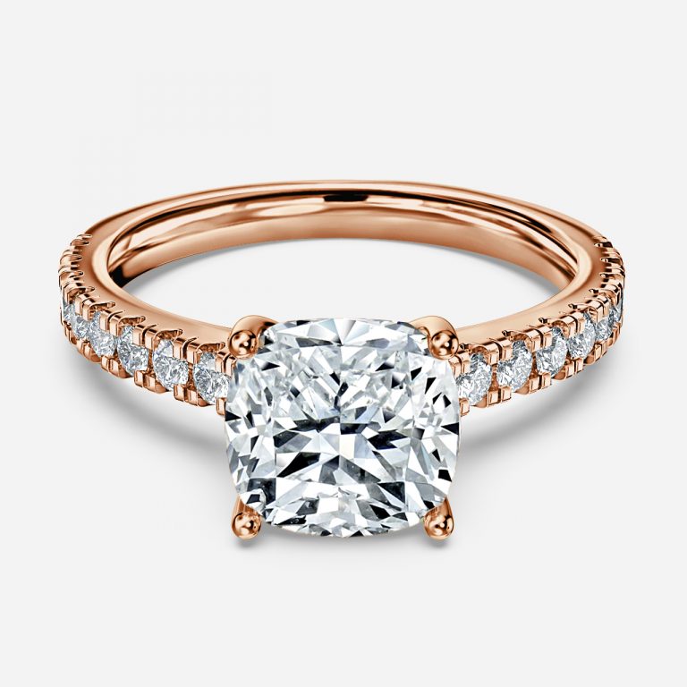 Halcyon Cushion Diamond Band Moissanite Engagement Ring