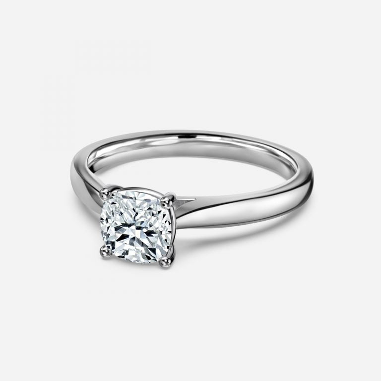 Simone Plain Cushion Solitaire Moissanite Engagement Ring