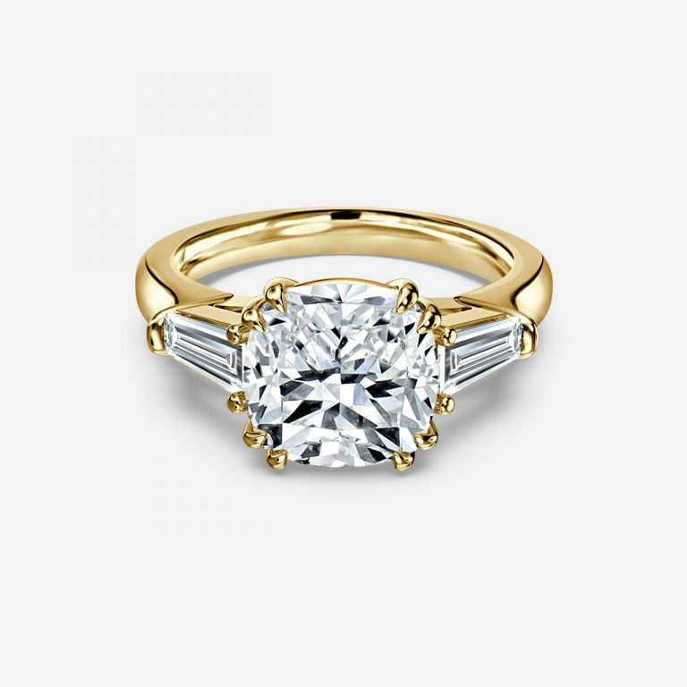 Calliope Cushion Three Stone Moissanite Engagement Ring