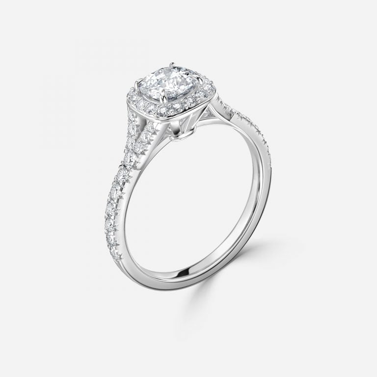 Dove Cushion Halo Moissanite Engagement Ring